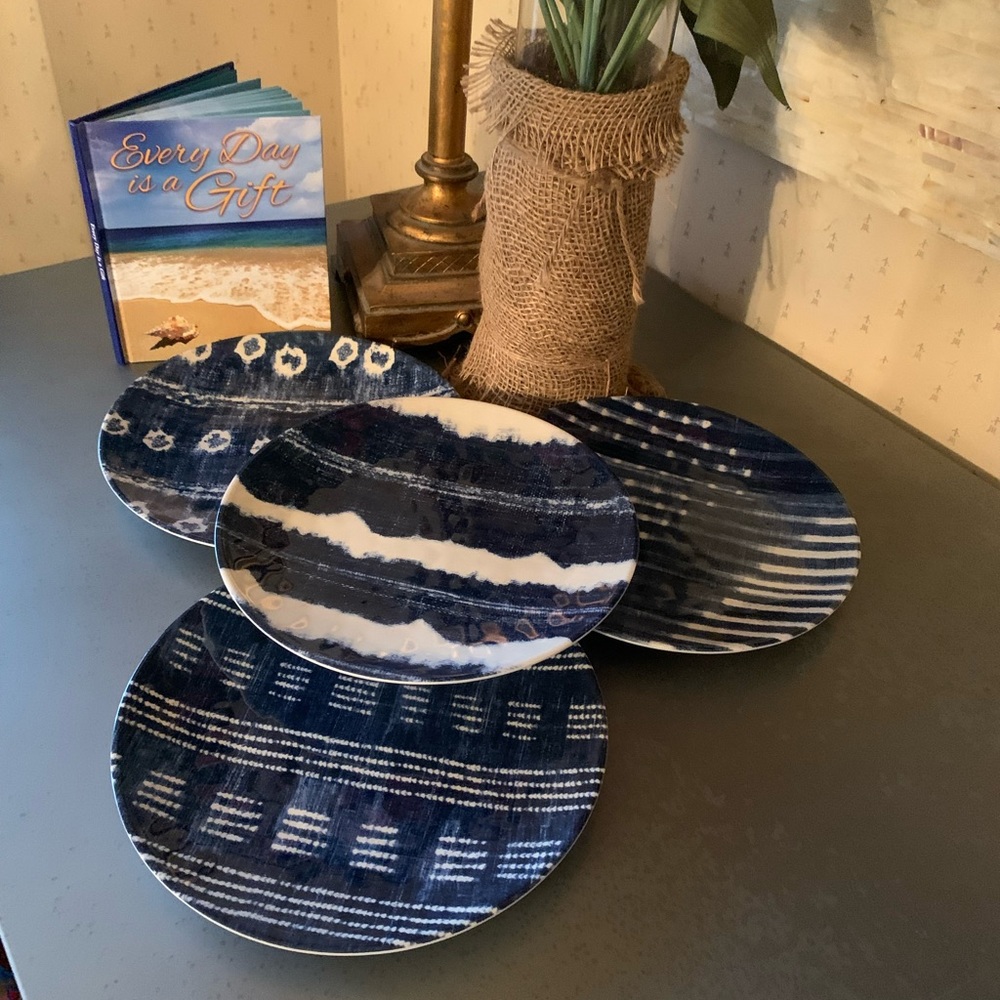 Pottery Barn NEW NEVER USED, 4 Shibori Melamine salad plates, sold as 1 set.